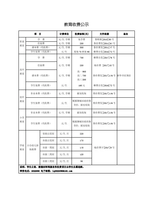 教育收费公示