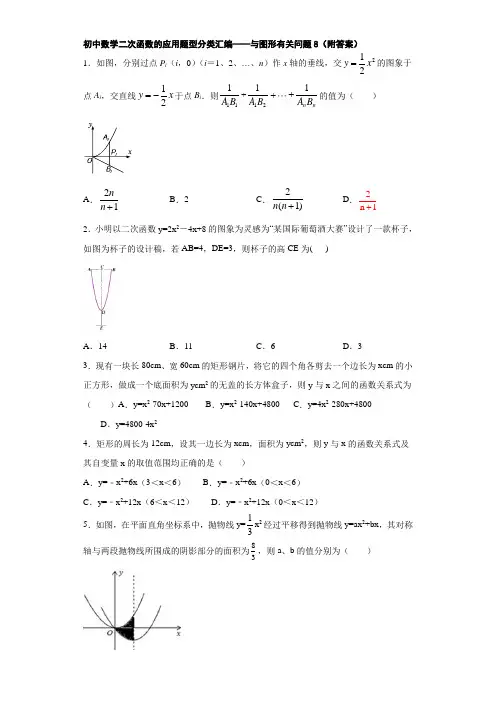 初中数学二次函数的应用题型分类汇编——与图形有关问题8(附答案)
