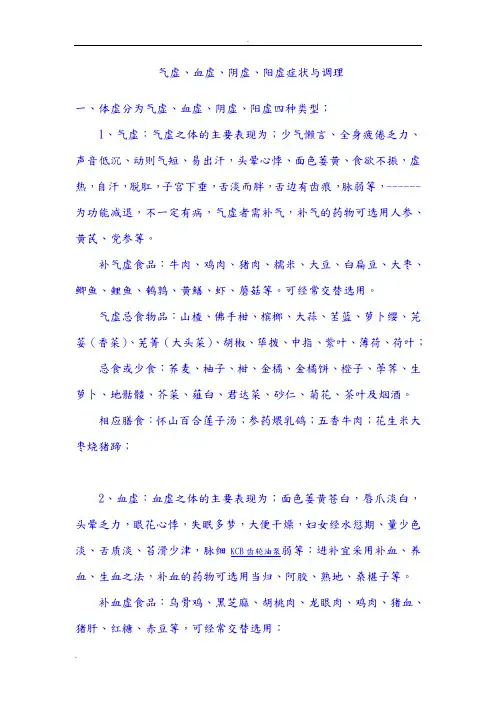 气虚、血虚、阴虚、阳虚症状与调理