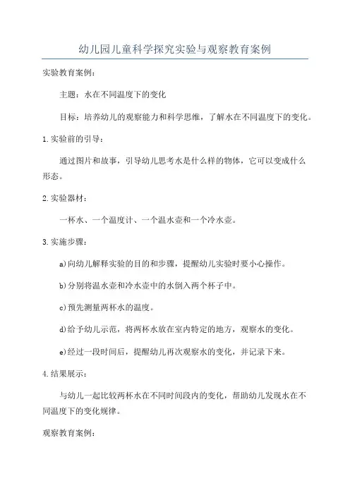 幼儿园儿童科学探究实验与观察教育案例