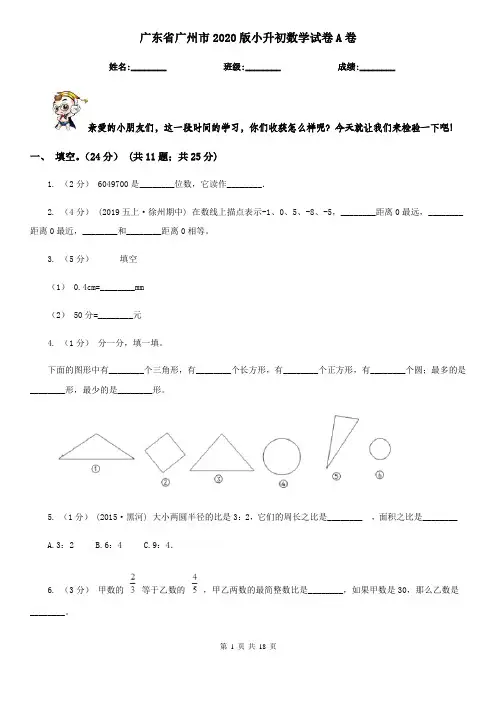 广东省广州市2020版小升初数学试卷A卷