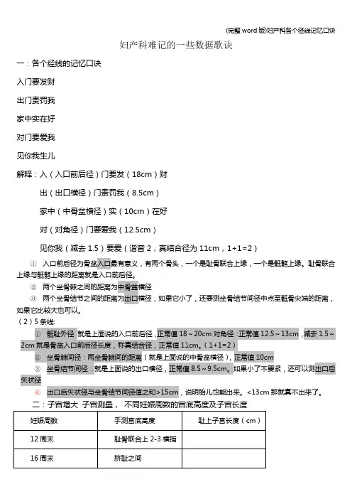(完整word版)妇产科各个径线记忆口诀