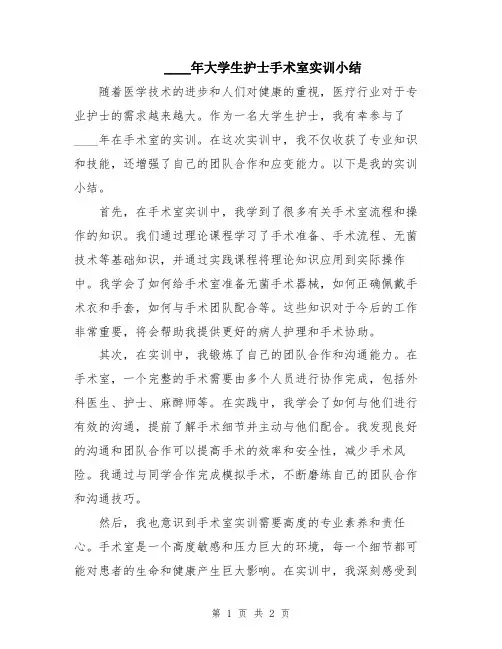 2024年大学生护士手术室实训小结