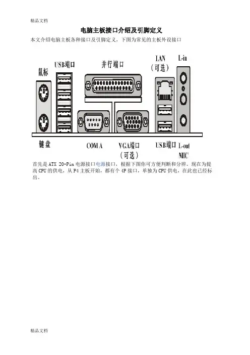 (整理)电脑主板接口引脚定义