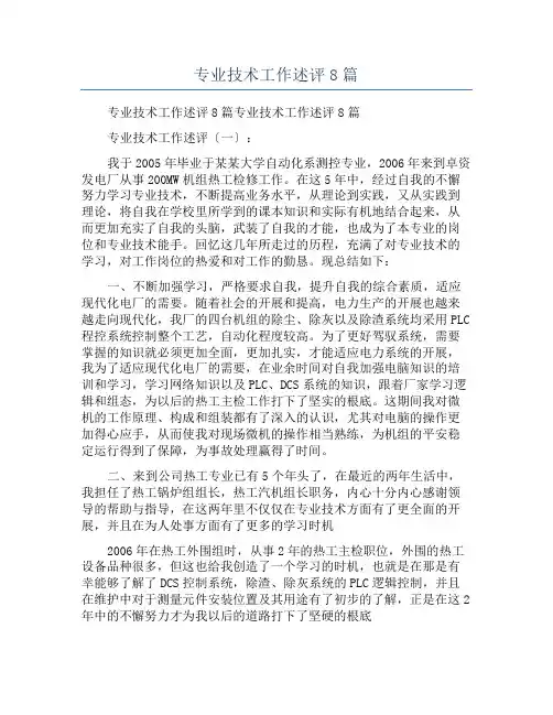 专业技术工作述评8篇