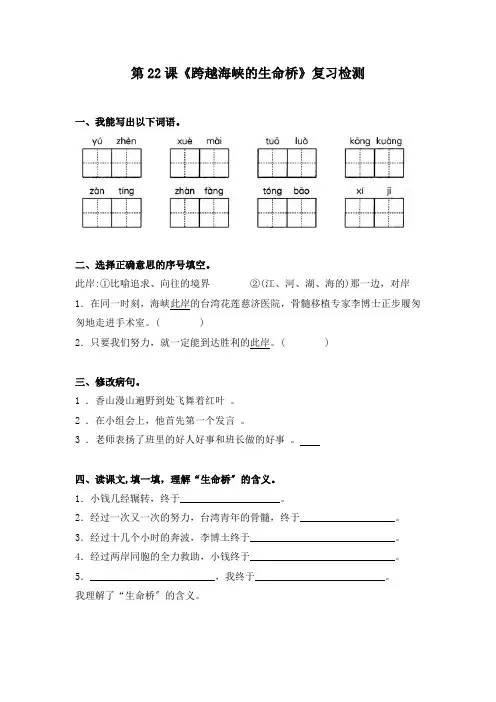 《跨越海峡的生命桥》同步练习 2022年部编版配套练习附答案