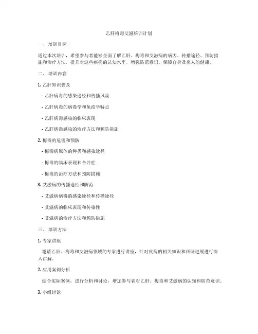 乙肝梅毒艾滋培训计划