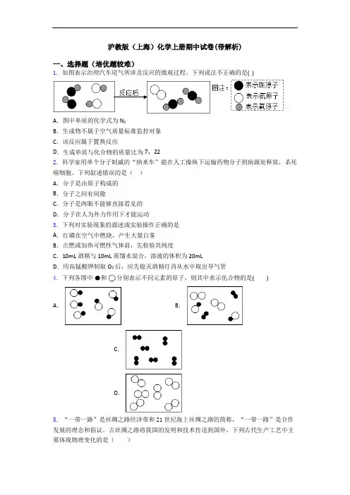 沪教版(上海)初三化学上册期中试卷(带解析)
