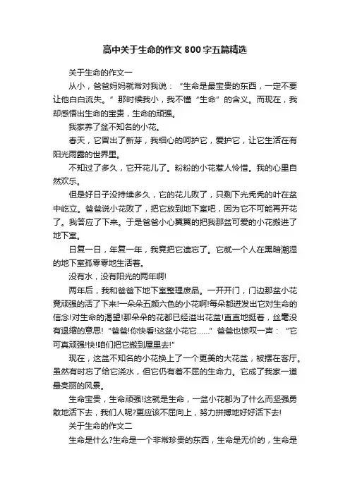 高中关于生命的作文800字五篇精选
