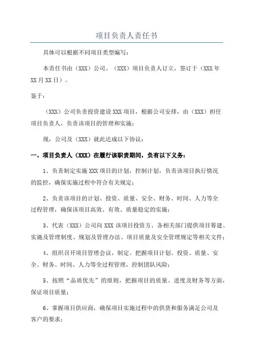项目负责人责任书