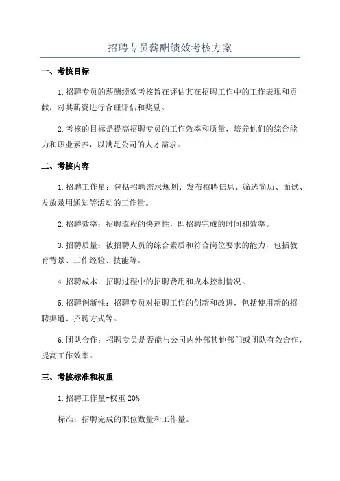 招聘专员薪酬绩效考核方案