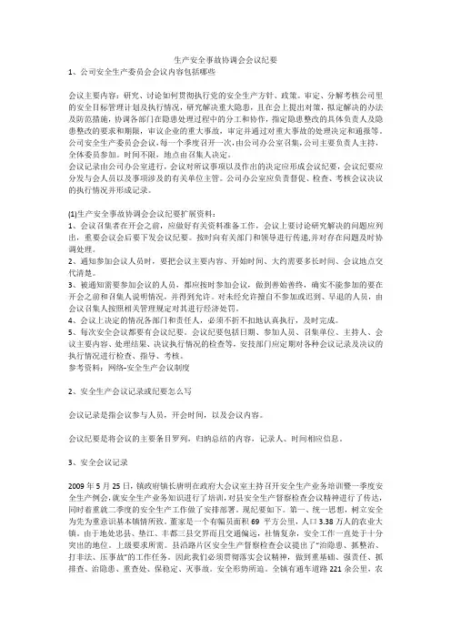 生产安全事故协调会会议纪要安全生产