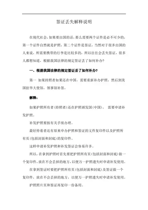 签证丢失解释说明
