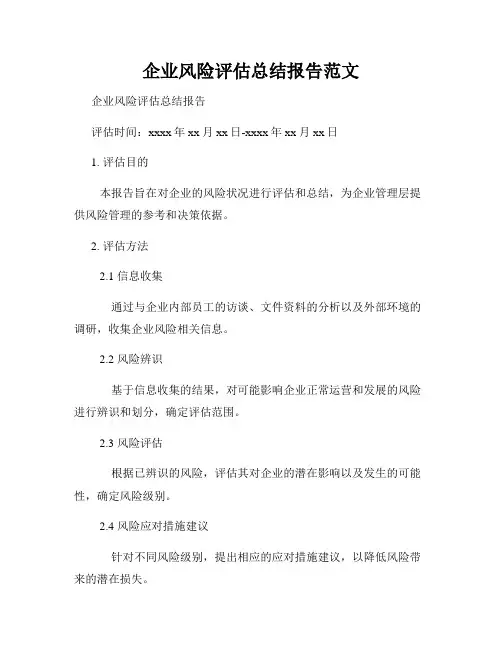 企业风险评估总结报告范文