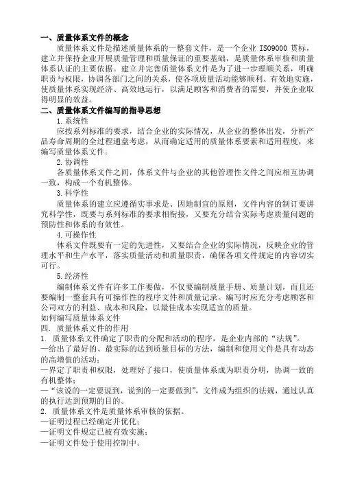 质量体系文件的编写讲义(精)