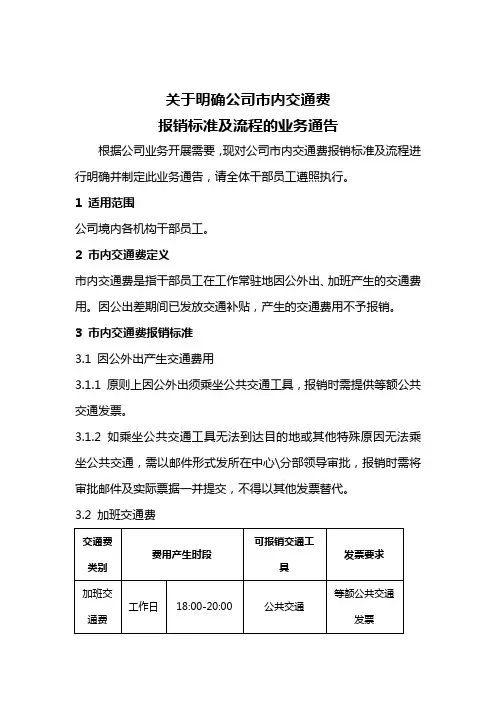 公司市内交通费报销标准及流程业务通告