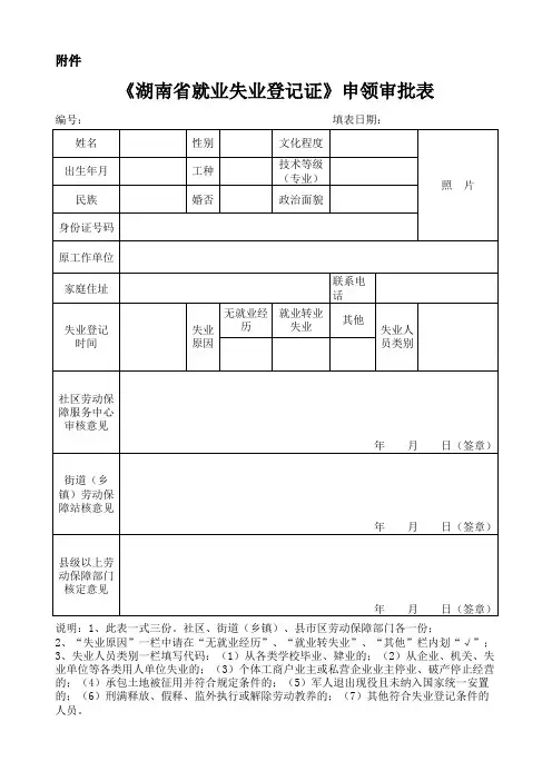《湖南省就业失业登记证》申领审批表