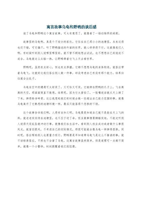 寓言故事乌龟和野鸭的读后感