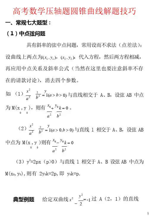 高考数学压轴题圆锥曲线解题技巧 (1)