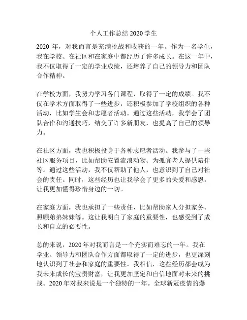 个人工作总结2020学生