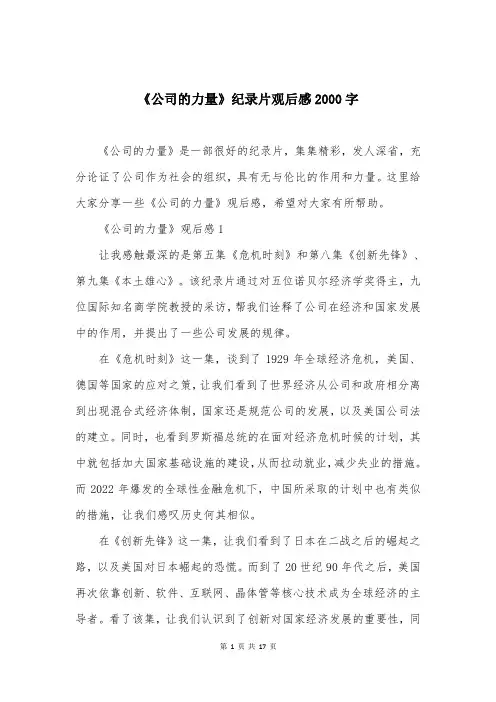 《公司的力量》纪录片观后感2000字