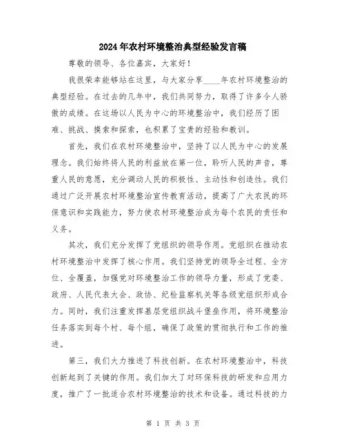 2024年农村环境整治典型经验发言稿