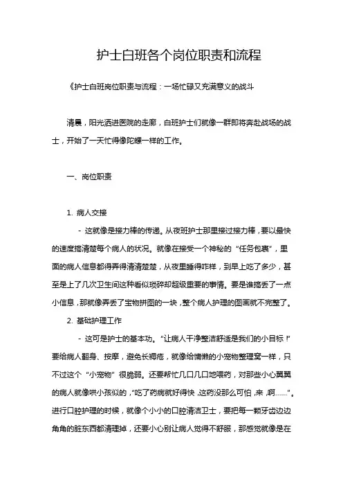 护士白班各个岗位职责和流程