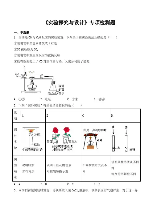 2020中考化学复习《实验探究和设计》专项检测题(含答案)