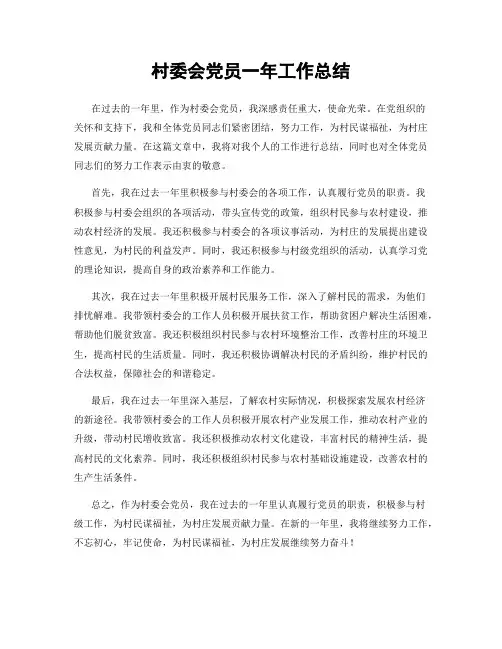 村委会党员一年工作总结