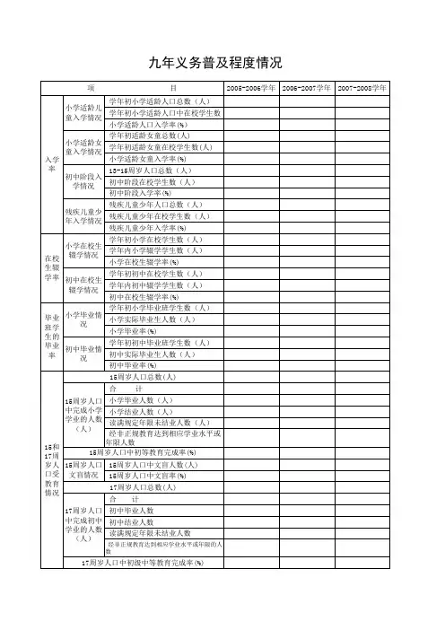 九年义务教育普及程度情况统计表