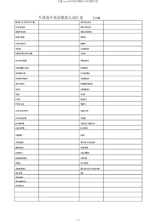 完整word高中英语模块七单词默写表