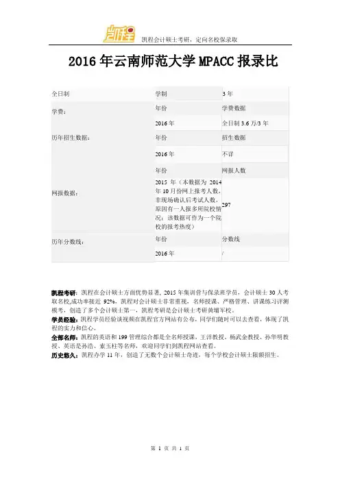 2016年云南师范大学MPACC报录比