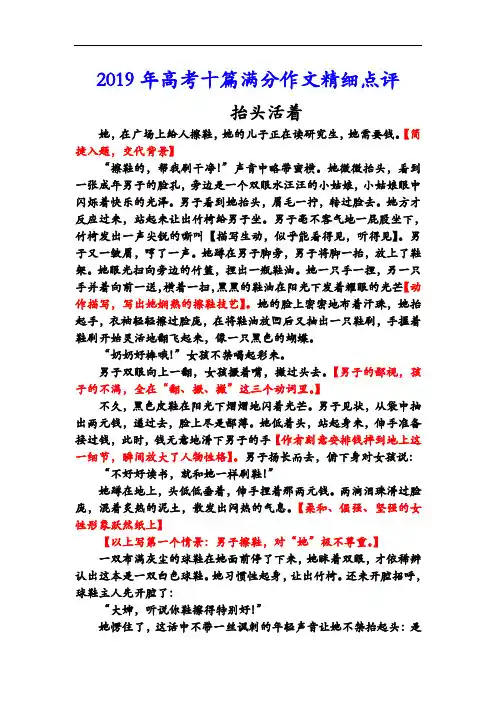 2019年高考十篇满分作文精细点评