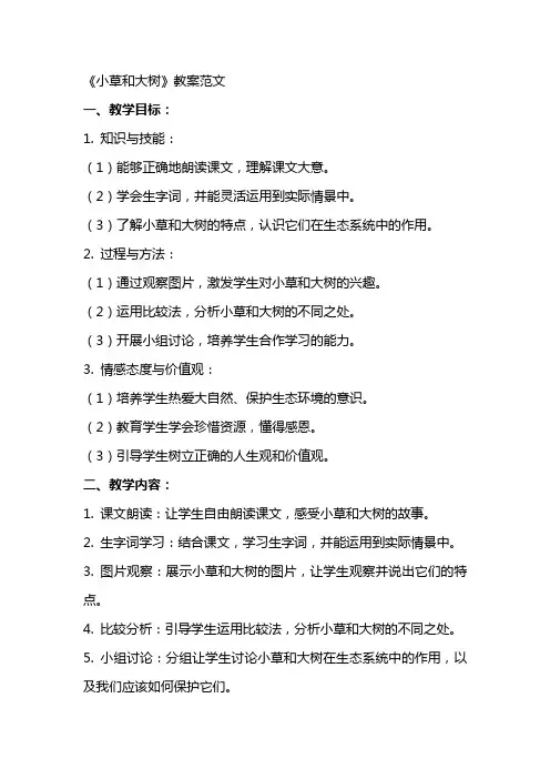 《小草和大树》教案范文