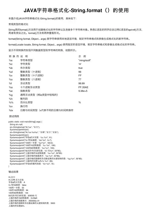 JAVA字符串格式化-String.format（）的使用