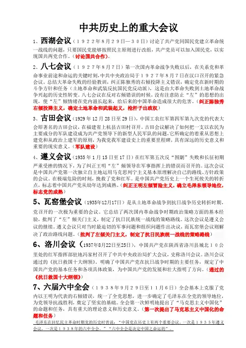 中共历史上的重大会议