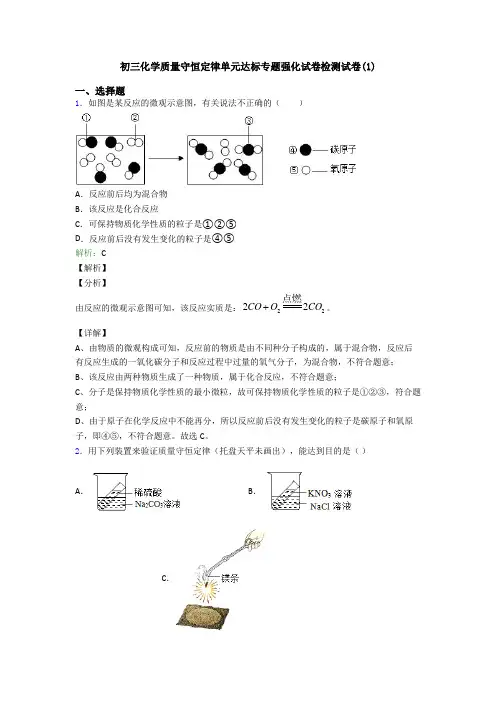 初三化学质量守恒定律单元达标专题强化试卷检测试卷(1)