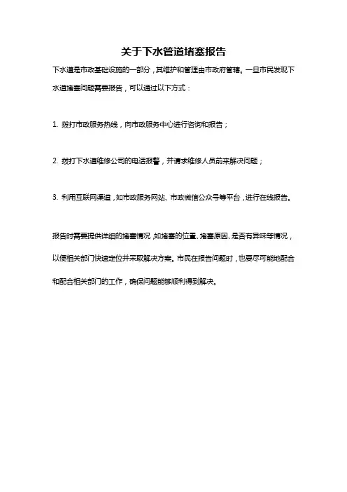 关于下水管道堵塞报告
