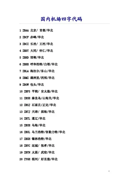 国内机场四字代码