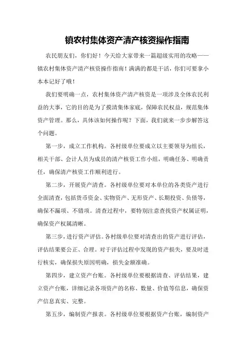 镇农村集体资产清产核资操作指南