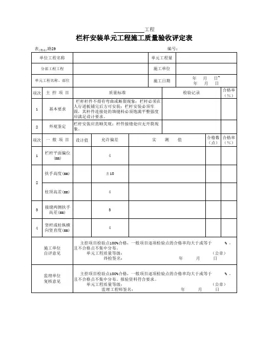 表(粤水)路29 护栏安装单元工程施工质量验收评定表