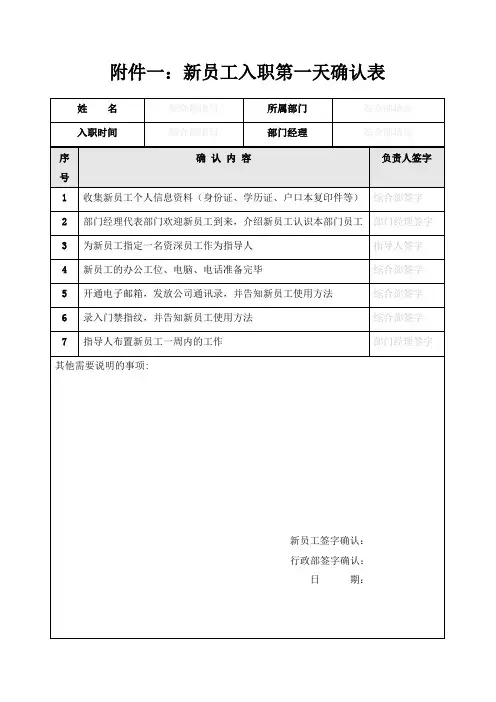 新员工入职与试用期各类表格