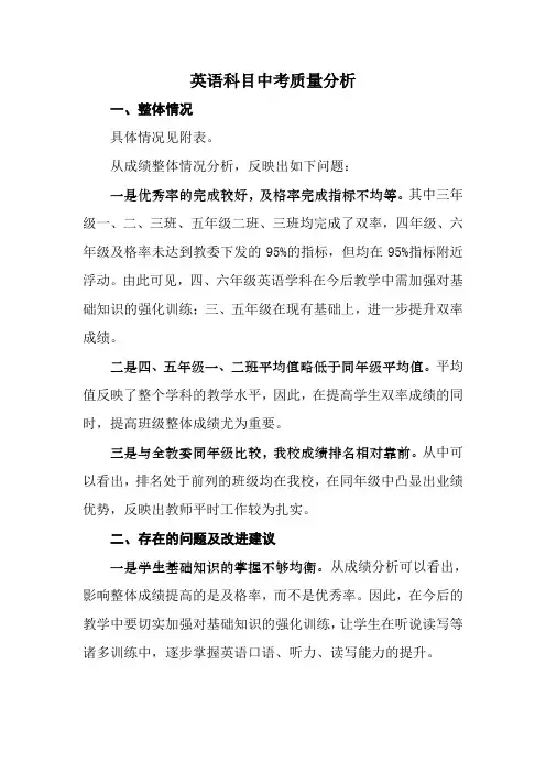 英语科目中考质量分析