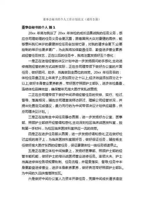 董事会秘书的个人工作计划范文（通用3篇）