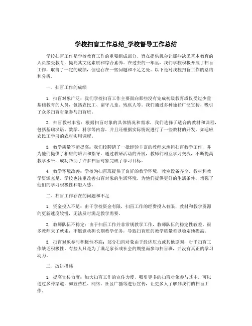 学校扫盲工作总结_学校督导工作总结