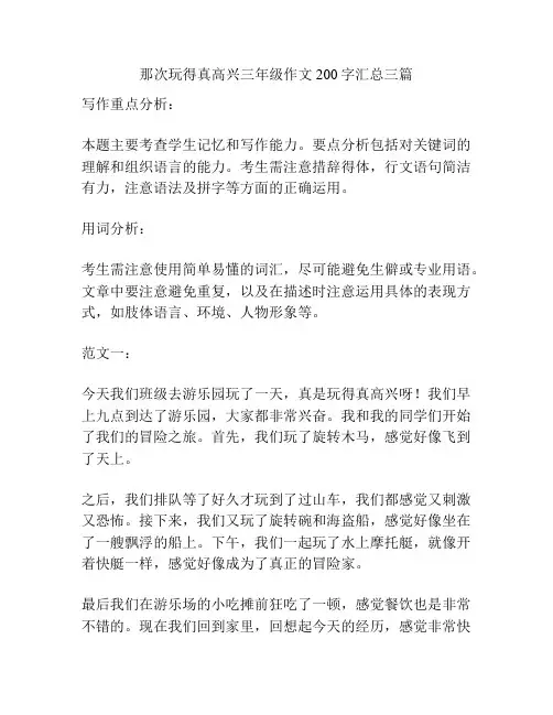 那次玩得真高兴三年级作文200字汇总三篇