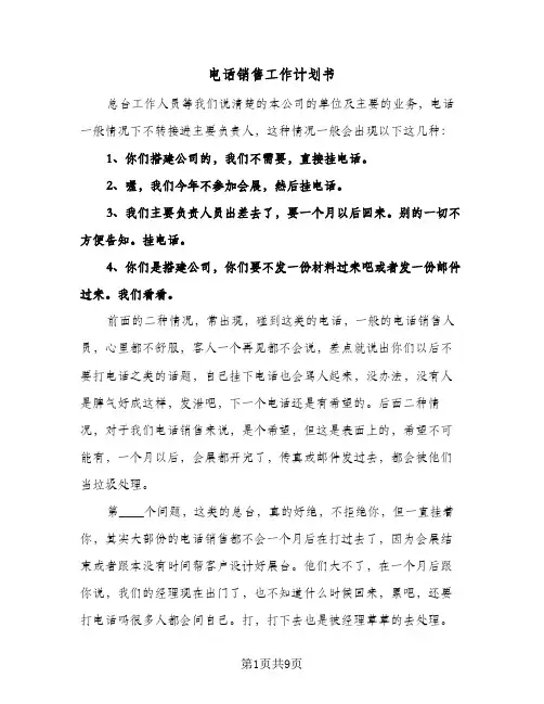 电话销售工作计划书（5篇）