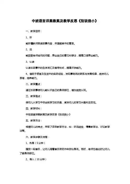 中班语言详案教案及教学反思《别说我小》
