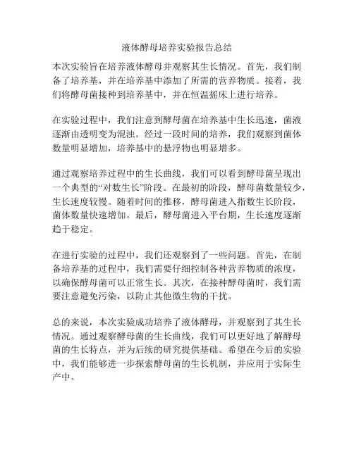 液体酵母培养实验报告总结
