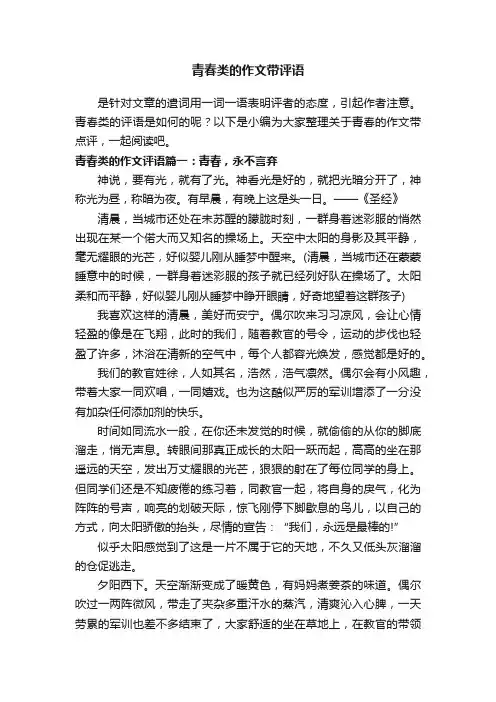 青春类的作文带评语